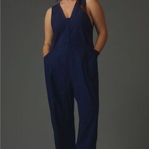 Anthropologie Blue Jumpsuit V-Neck Sleeveless
